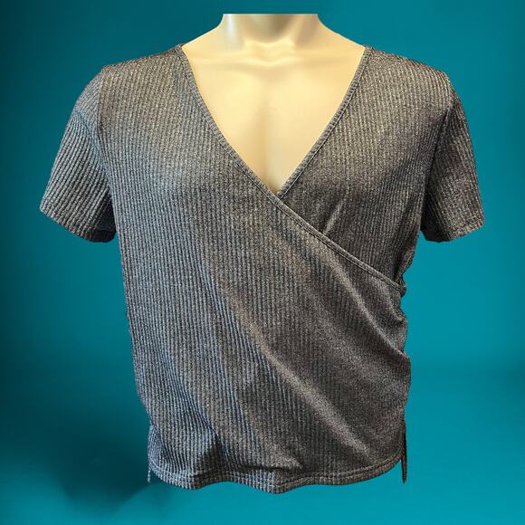 Shein Curve Blouse 2XL Ribbed Side Cinch Layered Ribbed Top Office Law Shimmer - Picture 1 of 8